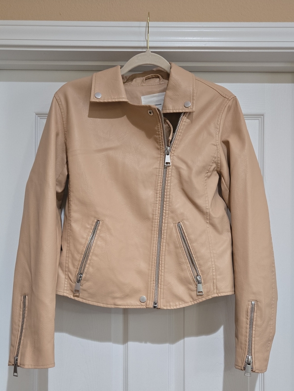 Anthropologie Tan Faux Leather Moto Jacket Size Medium